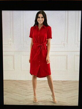 Rachel Parcell Button-Front Red Midi Shirt Dress with Tie Waist Women Size XXL